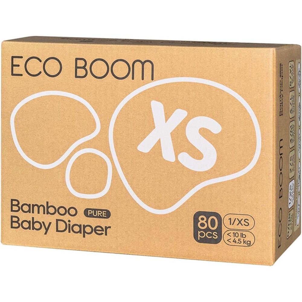 ECO BOOM Size 1 Bamboo Diapers 80 Count Hypoallergenic Up To 10 lbs New